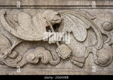 Squisiti murales di pietra e arte di rilievo della Guangzhou Chen Clan Academy Foto Stock