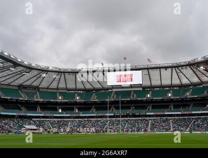 Vista generale del Twickenham Stadium durante la partita Inghilterra-V- USA Rugby sabato 4 luglio 2021 presso lo stadio Twickenham, Middlesex, Unità Foto Stock