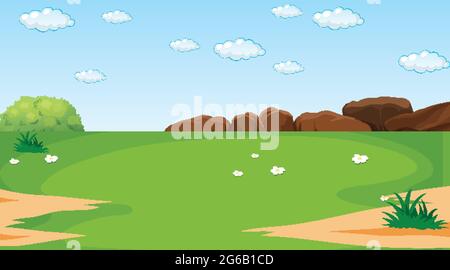 Paesaggio di un parco naturale vuoto con illustrazione diurna Illustrazione Vettoriale