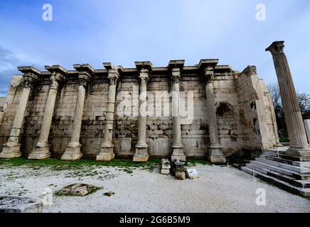 Biblioteca Adriana parco archeologico ad Atene, Grecia. Foto Stock