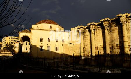 Biblioteca Adriana parco archeologico ad Atene, Grecia. Foto Stock