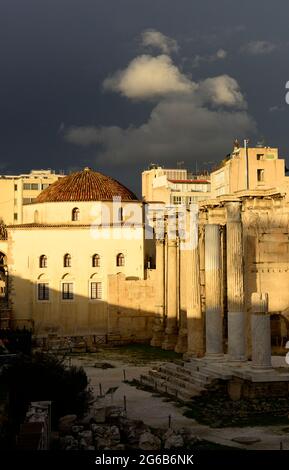 Biblioteca Adriana parco archeologico ad Atene, Grecia. Foto Stock