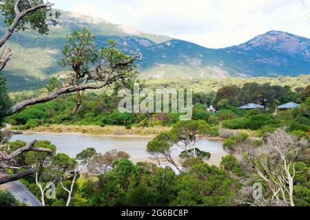 Fiume Tidal panoramico nel parco nazionale del promontorio di Wilson, Australia. Foto Stock