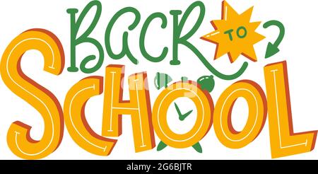 Torna a scuola - lettere a mano. Moderna iscrizione manoscritta. Illustrazione vettoriale isolata su sfondo bianco. Illustrazione Vettoriale