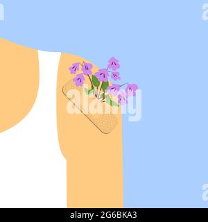 Stucco con fiori su una spalla umana. Illustrazione Vettoriale