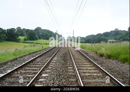 La Lickey Incline, a sud di Birmingham, è la più ripida linea ferroviaria in Gran Bretagna. La salita è una pendenza di 1 su 37.7. Foto Stock