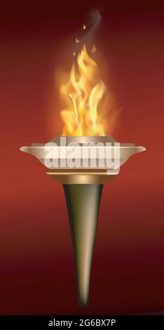 Fiamma della torcia isolata su sfondo trasparente. Illustrazione Vettoriale