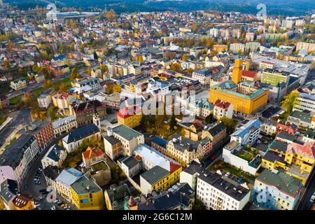 Veduta aerea di Jablonec nad Nisou, Regione Liberec Foto Stock