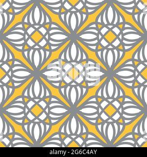 Pattern vettoriale senza giunture con pattern geometrico moderno su sfondo giallo. Decorativo estate marocchino carta da parati design. Illustrazione Vettoriale