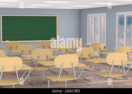 Interno vuoto scuola classe. illustrazione 3d. Ritorno a scuola Foto Stock