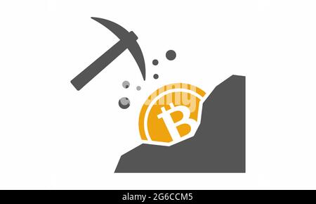 Immagine vettoriale dell'icona di Bitcoin mining Illustrazione Vettoriale