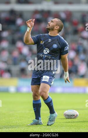 St. Helens, Inghilterra - 3 luglio 2021 - Thomas Leuluai dei Guerrieri di Wigan durante la lega di rugby Betfred Super League St. Helens vs Guerrieri di Wigan al Totally Wicked Stadium, St. Helens, Regno Unito Dean Williams/Alamy Live Foto Stock