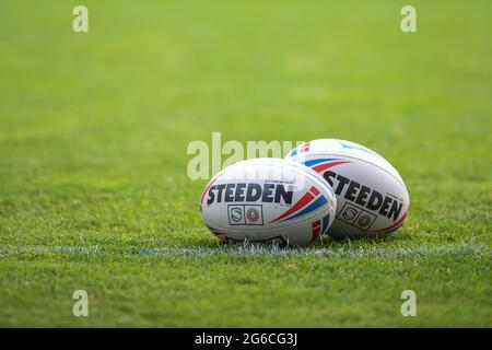 St. Helens, Inghilterra - 3 luglio 2021 - palla di fiammifero durante la Rugby League Betfred Super League St. Helens vs. Warriors Wigan al Totally Wicked Stadium, St. Helens, UK Dean Williams/Alamy Live Foto Stock