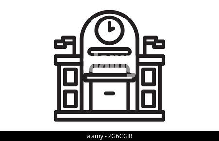 Icona dell'edificio della scuola superiore, linea, segno vettoriale del contorno, pittogramma lineare isolato su bianco. Simbolo, illustrazione del logo Illustrazione Vettoriale
