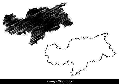 Mappa dell'Alto Adige (Italia, Repubblica Italiana, Trentino-Alto Adige o Trentino-Alto Adige, Regione Autonoma Sudtirol), illustrazione vettoriale, sci da scarabocchio, ecc. Illustrazione Vettoriale