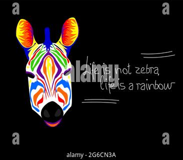 Zebra vettore di testa arcobaleno in stile bello Illustrazione Vettoriale