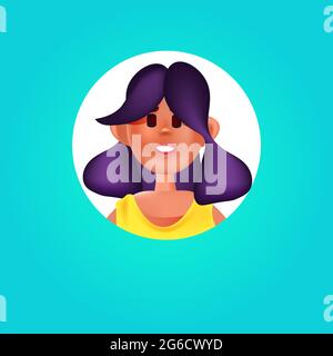testa femminile in cornice rotonda donna avatar cartoon personaggio ritratto Illustrazione Vettoriale