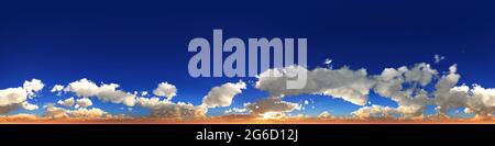 Panoramica Sky hdri senza cuciture con angolo di 360 gradi con zenith e nuvole per l'uso come cupola del cielo. illustrazione del rendering 3d Foto Stock