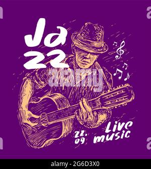 Poster per il festival del jazz. Illustrazione vettoriale di musica dal vivo Illustrazione Vettoriale