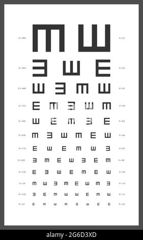 Il grafico di GOLOVIN-Sivtsev per un test oculare. Modello poster per test oftalmico. Illustrazione vettoriale piatta. Illustrazione Vettoriale