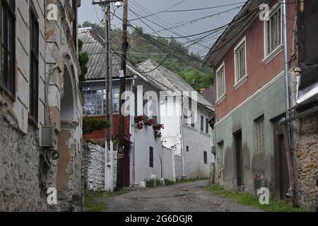 Historische Gold-Bergbaustadt Rosia Montana, Rumänien, Transilvanien Foto Stock