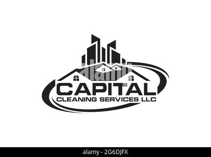 Servizi di pulizia Logo Capital Cleaning Service Wordmark Logo Design modello vettoriale Illustrazione Vettoriale