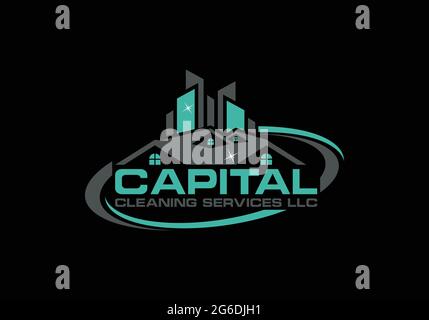 Servizi di pulizia Logo Capital Cleaning Service Wordmark Logo Design modello vettoriale Illustrazione Vettoriale