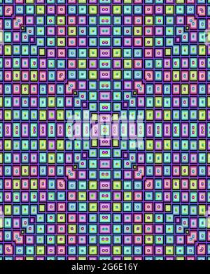 Tiny floral tiles form rows and lines across background image. Foto Stock