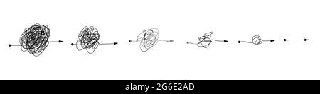 Tracciato di linea semplice e complesso impostato. Tracciare un nodo di linea dalle forme complicate a semplici. Illustrazione Vettoriale