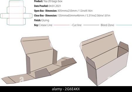 Scatola da tè per 20 sacchetti imballo modello incollatore fustellato - vettoriale Illustrazione Vettoriale