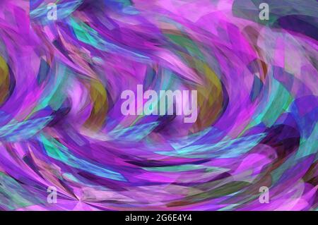Fuschia, turchese, blu e viola si girano insieme in un vortice di colore. Foto Stock