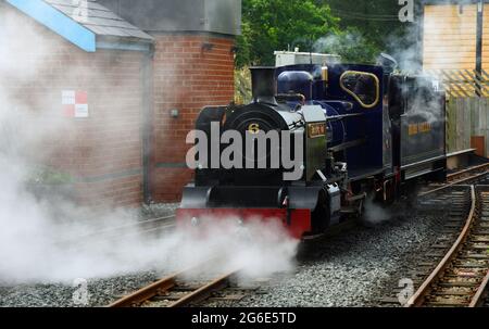 Blickling Hall a scartamento ridotto treno a vapore a Wroxham stazione sulla bure Valley Railway Norfolk. Foto Stock