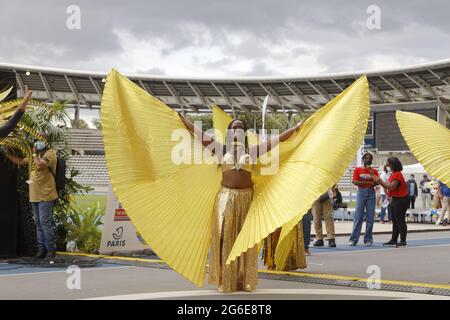 Parigi, Francia. 4 luglio 2021. La ventesima edizione del Carnevale tropicale di Parigi organizzato dalla Città di Parigi e dalla Federazione del Carnevale tropicale Foto Stock