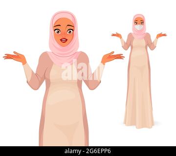 Donna musulmana incinta confusa che si infrangono le spalle. Illustrazione vettoriale. Illustrazione Vettoriale