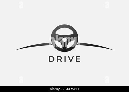 Design del logo Vector Car. Combinazione simbolo o icona del volante. Esclusivo modello di logotipo del timone Illustrazione Vettoriale