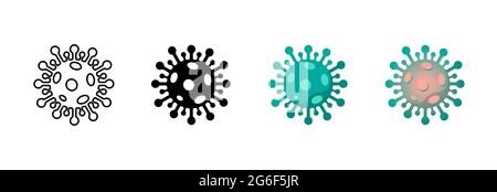 Coronavirus nero, verde e icona gradiente impostata. 2019-nCoV nuovo focolaio del virus corona segno lineare e colorato. Infezione respiratoria malattia e covid-19 influenza epidemia vettore eps emblema raccolta Illustrazione Vettoriale