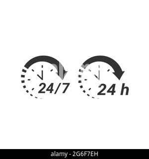 24 7 freccia circolare dell'orologio per l'icona di servizio non stop. Non stop, ventiquattro ore di supporto vettore. Illustrazione Vettoriale