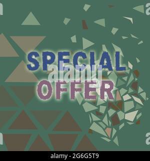 Cartello con scritta a mano Offerta speciale. Concetto che significa vendere prodotti o servizi a un prezzo inferiore per attirare il cliente colorato Wallpaper immagine, shatter Foto Stock