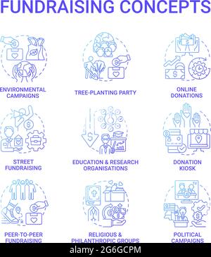 Set di icone del concetto di raccolta fondi Illustrazione Vettoriale