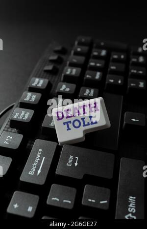 Testo che mostra l'ispirazione morte Toll. Le aziende mostrano il numero di decessi derivanti da un particolare incidente Fixin G Coding String Arrangement Foto Stock