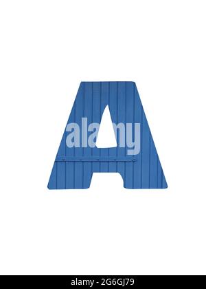 Lettera A dell'alfabeto fatto di vecchio legno blu, isolato su sfondo bianco Foto Stock