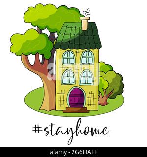 Campagna di sensibilizzazione dei social media sulla prevenzione del coronavirus (COVID-19). Resta a casa hashtag e testo. Precauzione per il coronavirus. Stile di vita attivo Illustrazione Vettoriale