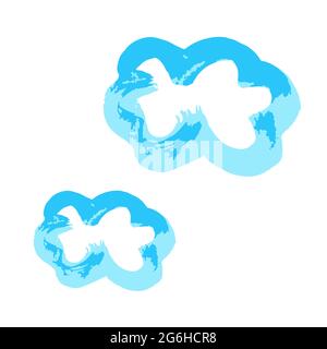 Disegno a mano della vernice, disegno a pennello. Isolato su sfondo bianco. Icona stile Doodle Grunge. Contorno, illustrazione cartoon. Icona nuvole Illustrazione Vettoriale