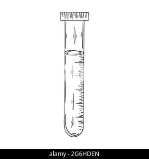 Icone mediche del contorno. Illustrazione vettoriale in stile di disegno manuale. Isolato su sfondo bianco. Strumenti medici. Provetta per analisi Illustrazione Vettoriale