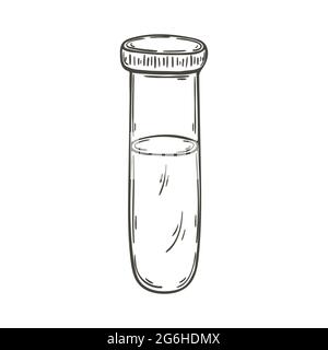 Icone mediche del contorno. Disegno manuale dell'illustrazione vettoriale. Isolato su sfondo bianco. Strumenti medici. Provetta per analisi Illustrazione Vettoriale