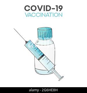 Flaconcini di vaccino di coronavirus flaconi di medicinale siringa disegno vettoriale. Lotta contro il coronavirus Illustrazione Vettoriale