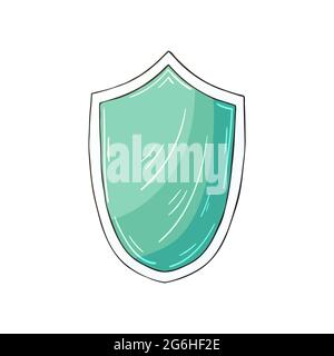 Icona vettore nello stile di disegno a mano. Immagine isolata su sfondo bianco. Protezione e sicurezza. Protezione verde Illustrazione Vettoriale