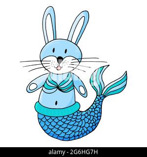 Sirena. Icona del tema marino in stile disegno a mano. Simpatico  illustrazione infantile della vita marina. Icona, badge, adesivo, stampa per  abiti Immagine e Vettoriale - Alamy