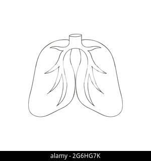 Icona Contour Vector nello stile di disegno manuale. Immagine isolata su sfondo bianco. Organi umani. Polmoni Illustrazione Vettoriale