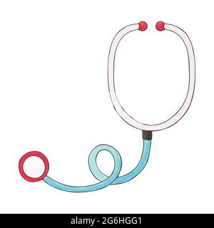 Icona medica. Illustrazione vettoriale in stile di disegno manuale. Immagine isolata su sfondo bianco. Strumento medico. Stetoscopio Illustrazione Vettoriale